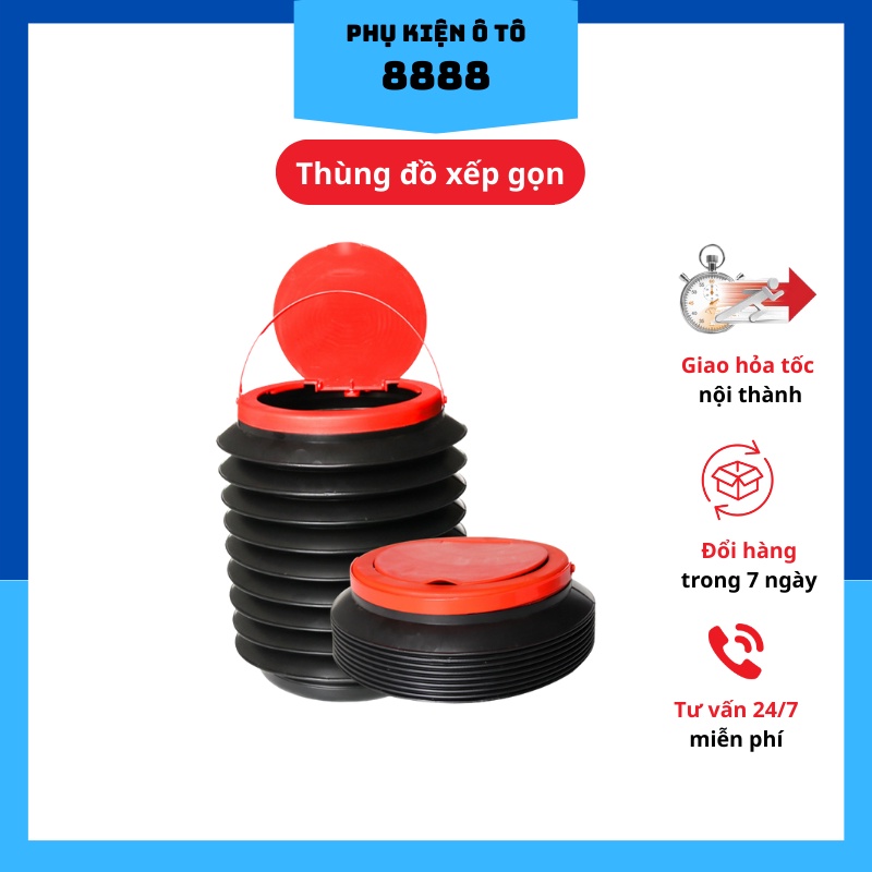 Thùng đồ gấp gọn 8888 màu đen không nắp/ có nắp, bền bỉ, dễ vệ sinh - Thùng rác ô tô