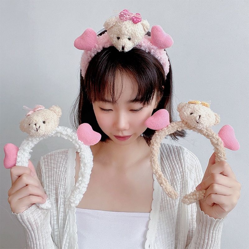 Băng đô cài tóc gấu tim hồng phong cách hàn quốc