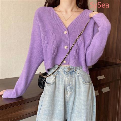 Áo cardigan cổ chữ V tay dài kiểu croptop thời trang mùa thu trẻ trung cho nữ | BigBuy360 - bigbuy360.vn