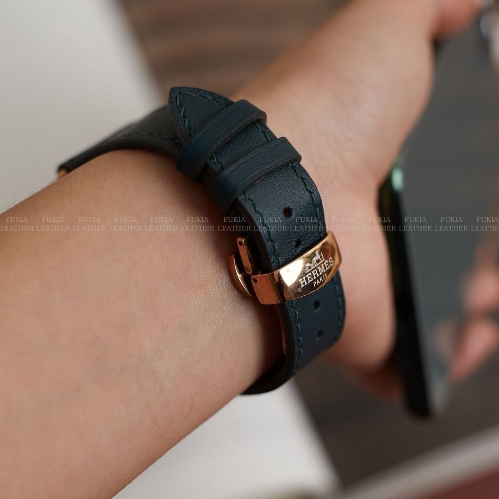 Dây da thủ công Swift Xanh Rêu dành cho Apple Watch, đồng hồ thông minh, đồng hồ cơ