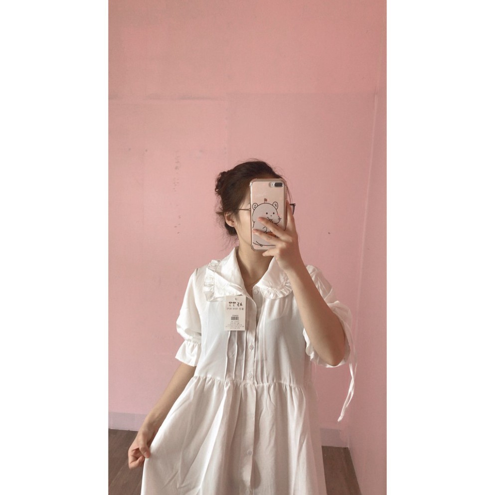 Váy babydoll xòe tiểu thư cổ sen bánh bèo phối cúc phong cách ulzzang/ Váy babydoll nữ tay bồng dáng dài vintage