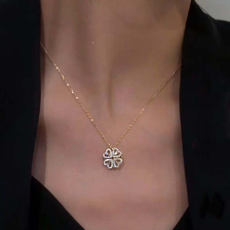 Vòng cổ nữ Bạc Ý cỏ 4 lá biến hình dây chuyền Bạc S925 dải tim thanh lịch ZAZA accessories DC0042