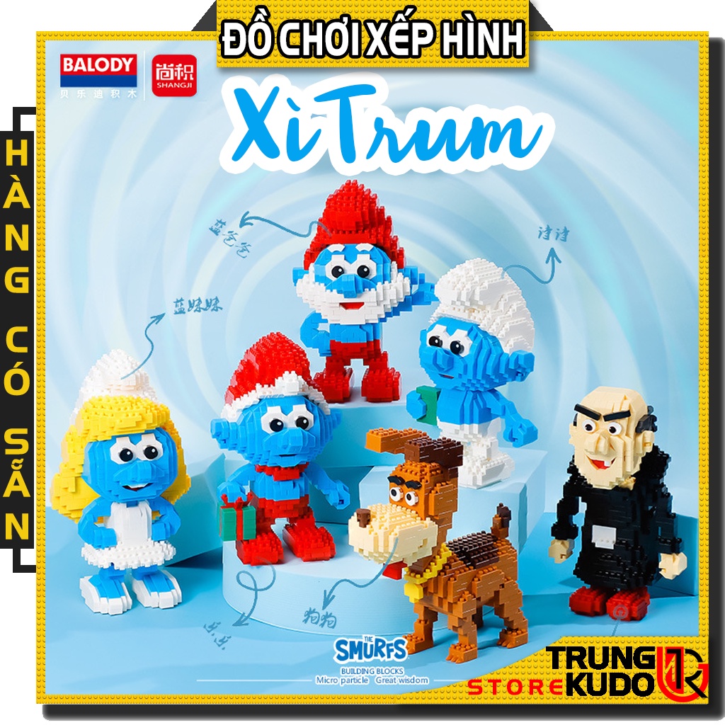 Mô hình Xì Trum The Smurfs dạng Đồ chơi xếp hình dùng làm quà tặng bạn trai bạn gái, Đồ decor