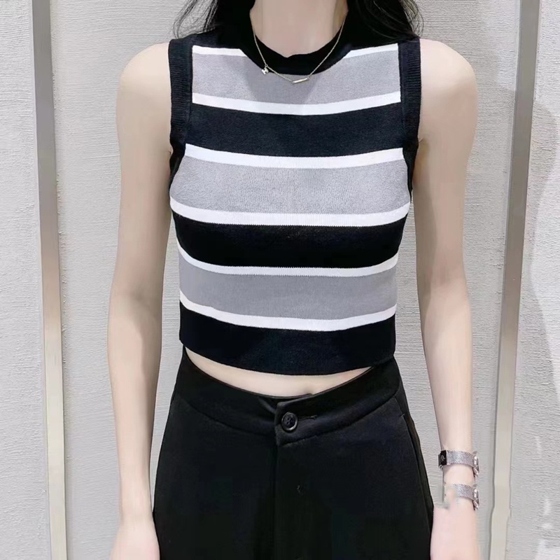 SUXI Áo Dệt Kim Hai Dây Dáng Ôm Họa Tiết Kẻ Sọc Màu Sắc Ngọt Ngào Thời Trang Mùa Hè Dành Cho Bạn Nữ