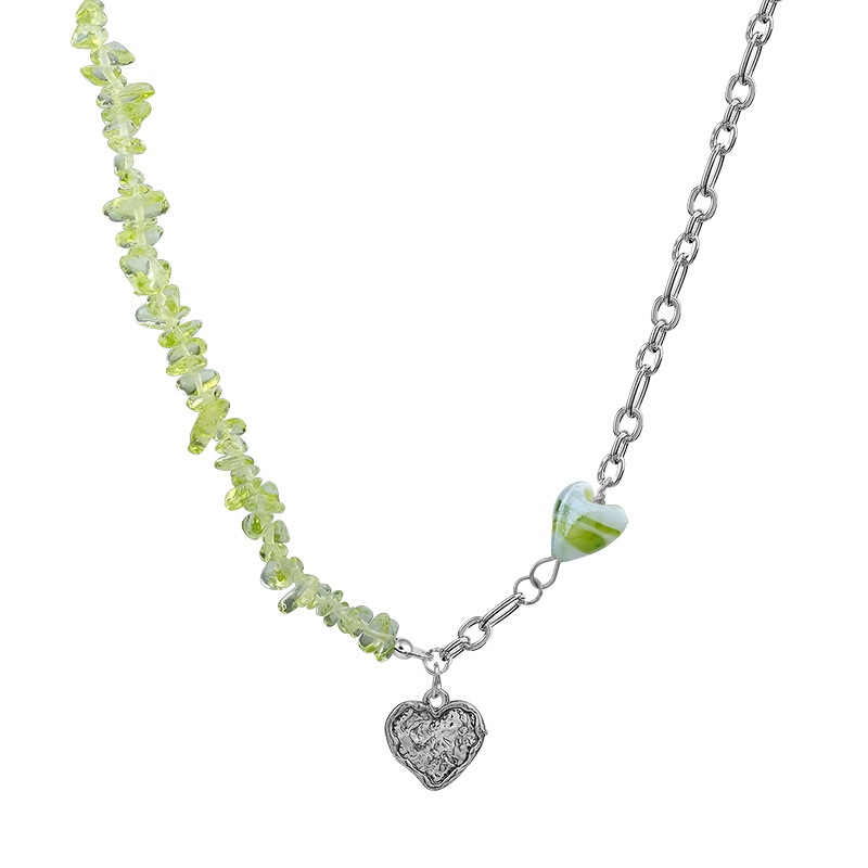 Vòng Cổ Đính Pha Lê Xanh Lá Hình Trái Tim Phong Cách Hàn Quốc Cổ Điển Sang Trọng Thời Trang