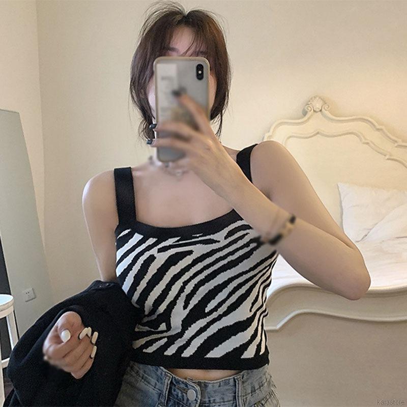 Áo sát nách dệt kim in họa tiết ngựa vằn kiểu mùa hè | BigBuy360 - bigbuy360.vn