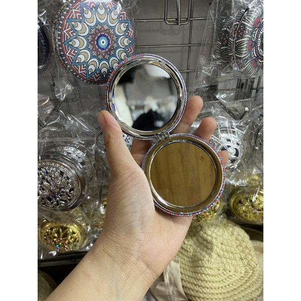 Gương thổ cẩm mi ni cầm tay