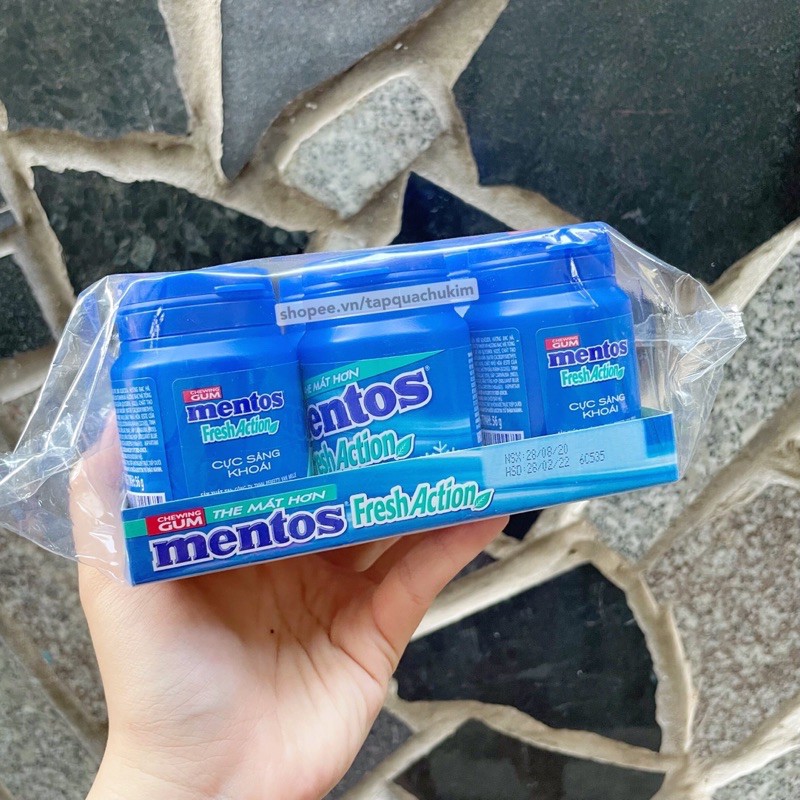 Combo 6 hủ kẹo singum MENTOS Fresh Action vị BẠC HÀ MẠNH (hủ 56G)