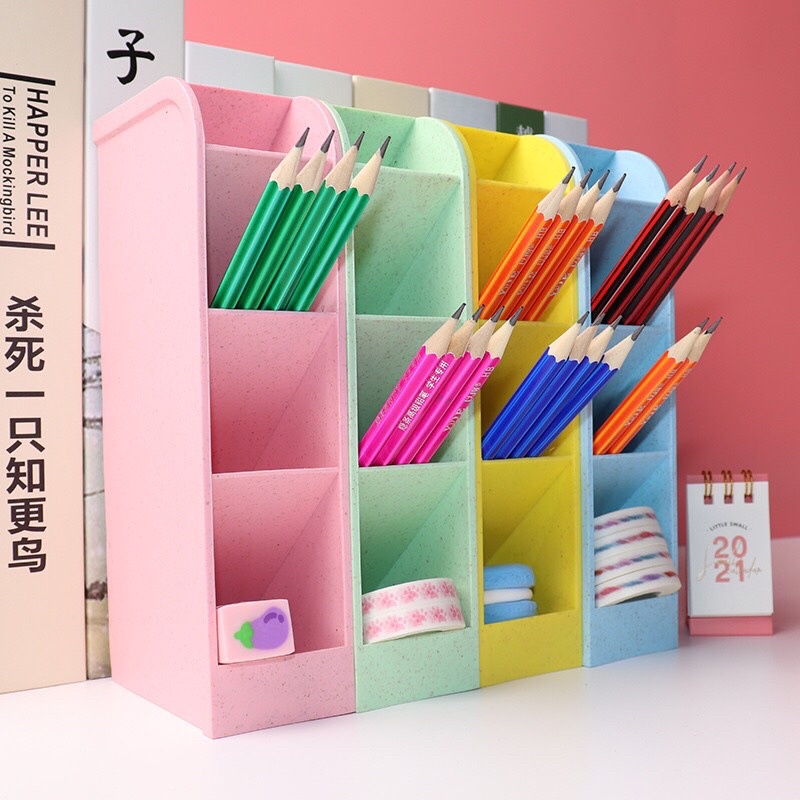 ( Tặng Kèm Sticker)Kệ 4 Tầng Đựng Bút, Cọ Trang Điểm Nhựa Lúa Mạch