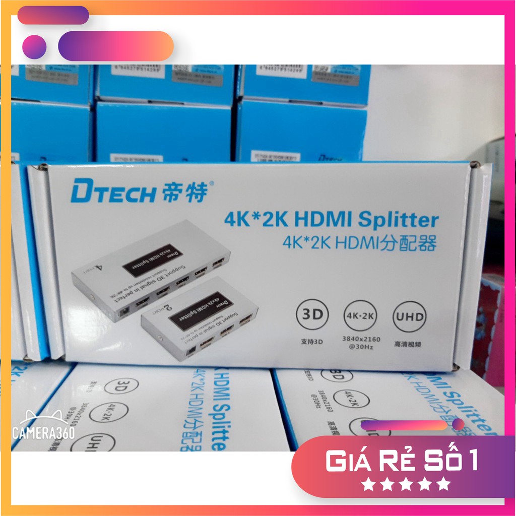 {FREESHIP} Bộ chia màn hình HDMI 1 ra 4 DTech 2020 DT7144A full HD tương trợ 4k*2k chính hãng Dtech