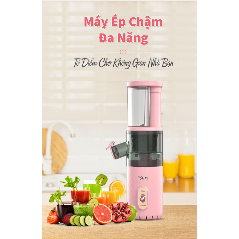 Máy ép chậm trái cây rau củ quả Việt Star Quốc Tế TSUKI gọn nhẹ -Màu Đỏ HỒNG-Bảo hành chính hãng 12 tháng