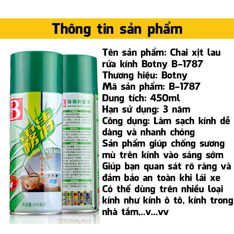 Nước lau kính đặc biệt cho ô tô Botny B-1787 dung tích 450ml