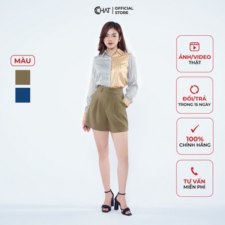 Quần Đùi Nữ 𝐂𝐂𝐇𝐀𝐓 Xếp Ly Chiết Túi Trước Cạp Cao Phong Cách Trẻ Trung Thanh Lịch 12ONS2011AT