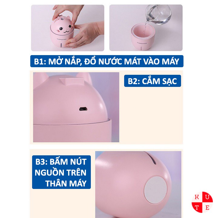 Máy Phun Sương Tạo Ẩm Mini Hình Mèo 3 Chức Năng