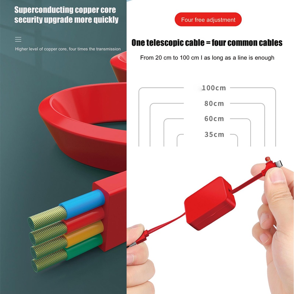 Cáp Sạc Nhanh Rút Gọn Đa Năng 4 Trong 1 Cho Điện Thoại S2T6