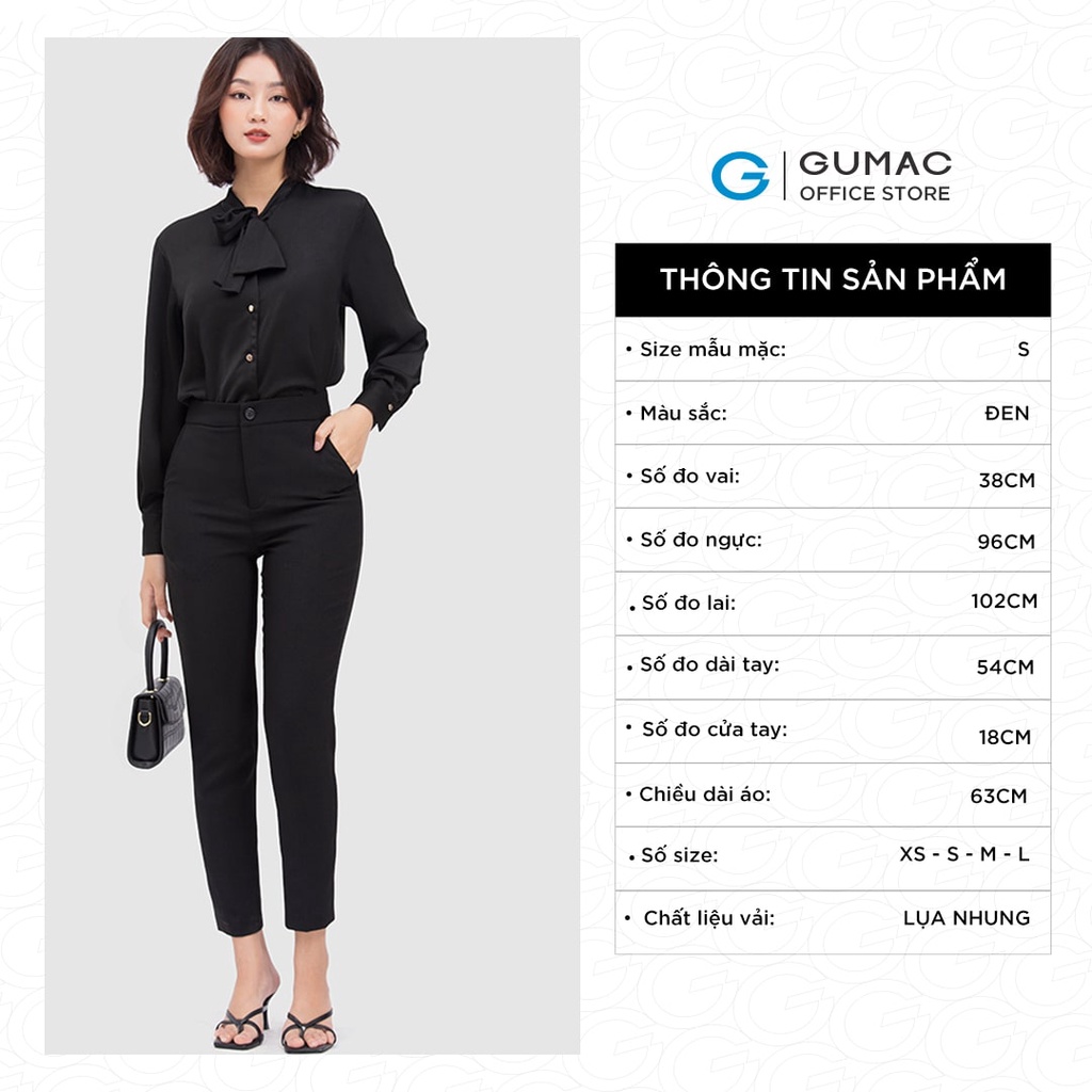 [Mã WABRGUM giảm 10% tối đa 30K đơn 99K] Áo sơ mi kiểu nữ cột nơ cổ thời trang GUMAC AC04003