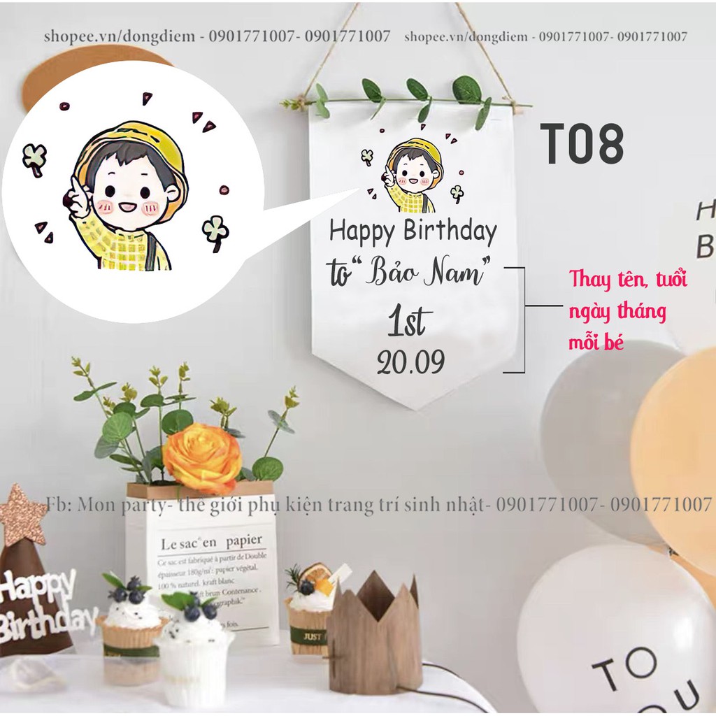 💝FREE SHIP💝Biển tên sinh nhật phong cách hàn quốc in tên tuổi theo yêu cầu, banner cờ treo sinh nhật hàn quốc