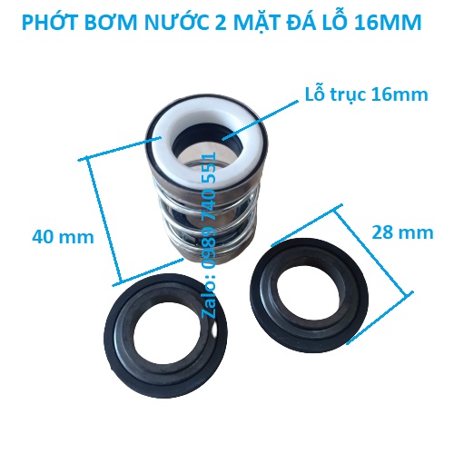 Phớt bơm tõm -bơm nước 2 mặt đá lỗ trục 16 mm