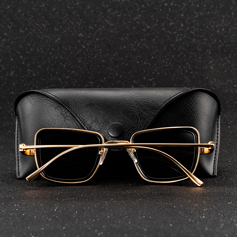 Kính râm gọng vuông làm từ kim loại dày chống tia uv phong cách retro steampunk