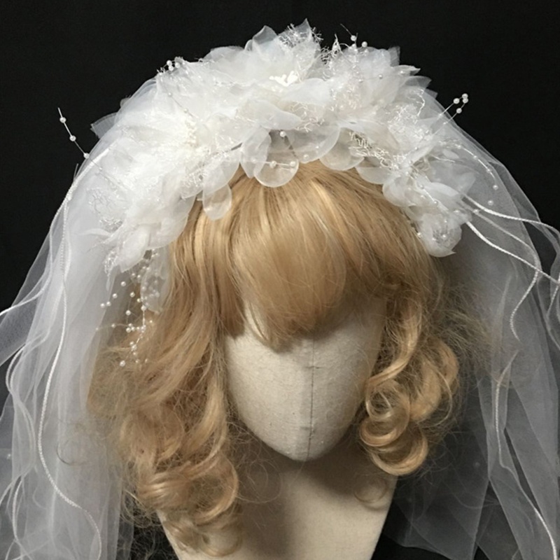 Cài Tóc Nhiều Lớp Đính Hạt Ngọc Trai Và Hoa Trắng Cho Cô Dâu