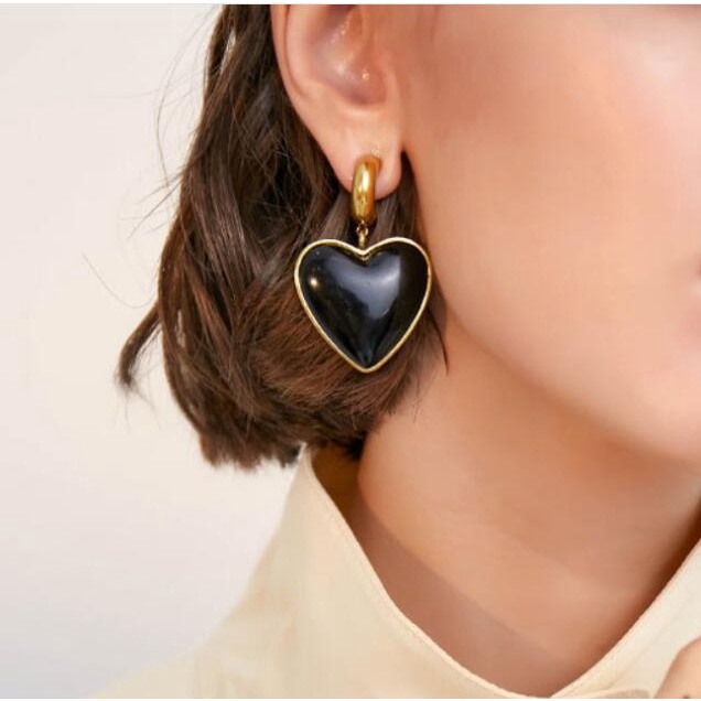 Khuyên Tai Hình Trái Tim Màu Đỏ Thời Trang Quyến Rũ