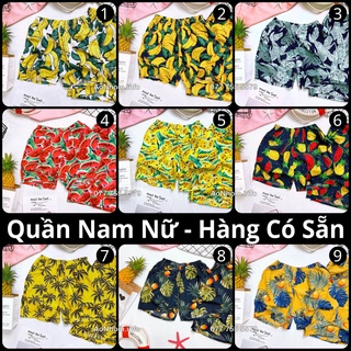 Quần Đi Biển - Thơm Dưa Hấu Chuối Trái Đào Lá Cây - Quần Đôi Nhóm Lớp Team Building - Hoạ Tiết Trái Cây Lá Cây Hawaii