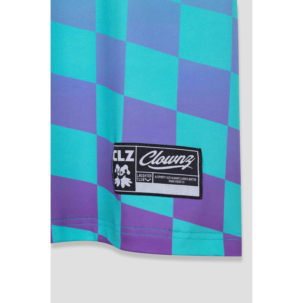 Áo bóng đá local brand Clownz Checker Board dáng tay lỡ màu xanh, unisex form rộng