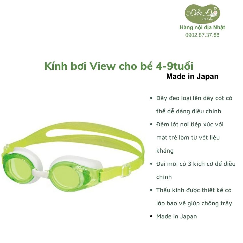 [MADE IN JAPAN - NHIỀU MÀU] kính bơi Nhật chống tia UV, kháng khuẩn hiệu View cho bé từ 4-9 tuổi
