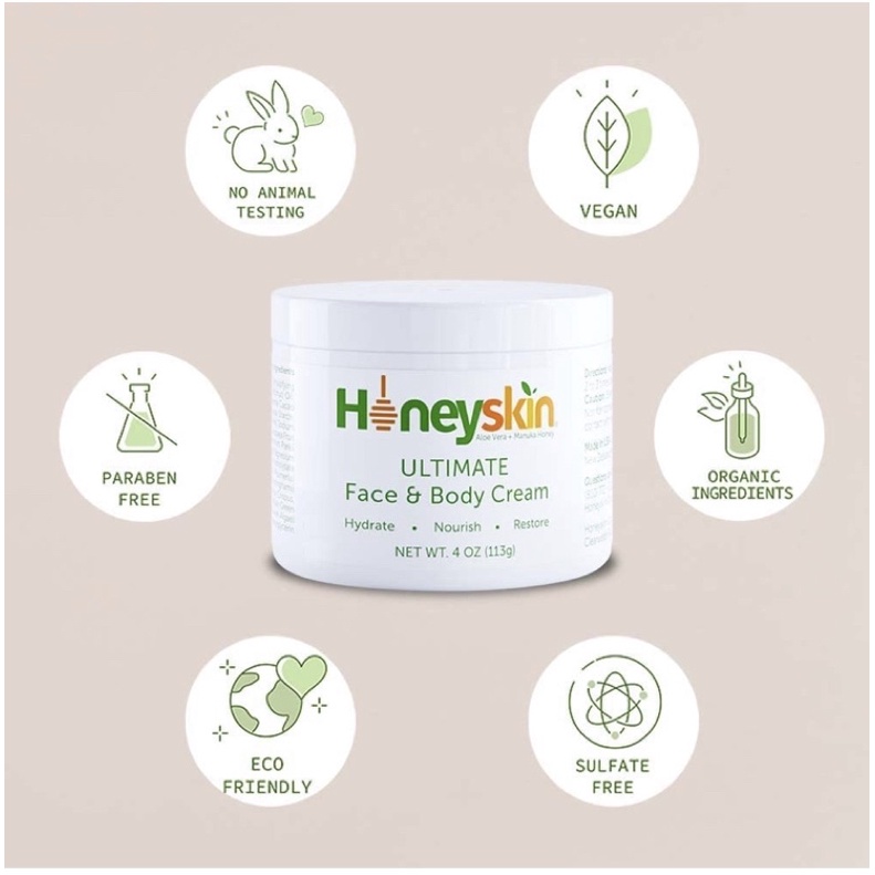Kem dưỡng ẩm/ sữa rửa mặt organic mật ong Manuka Honeyskin USA 118g