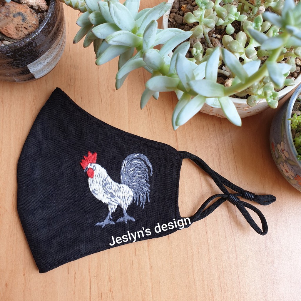 Khẩu trang thêu tay vải linen tuổi Dậu JL160-Hand embroidered masks