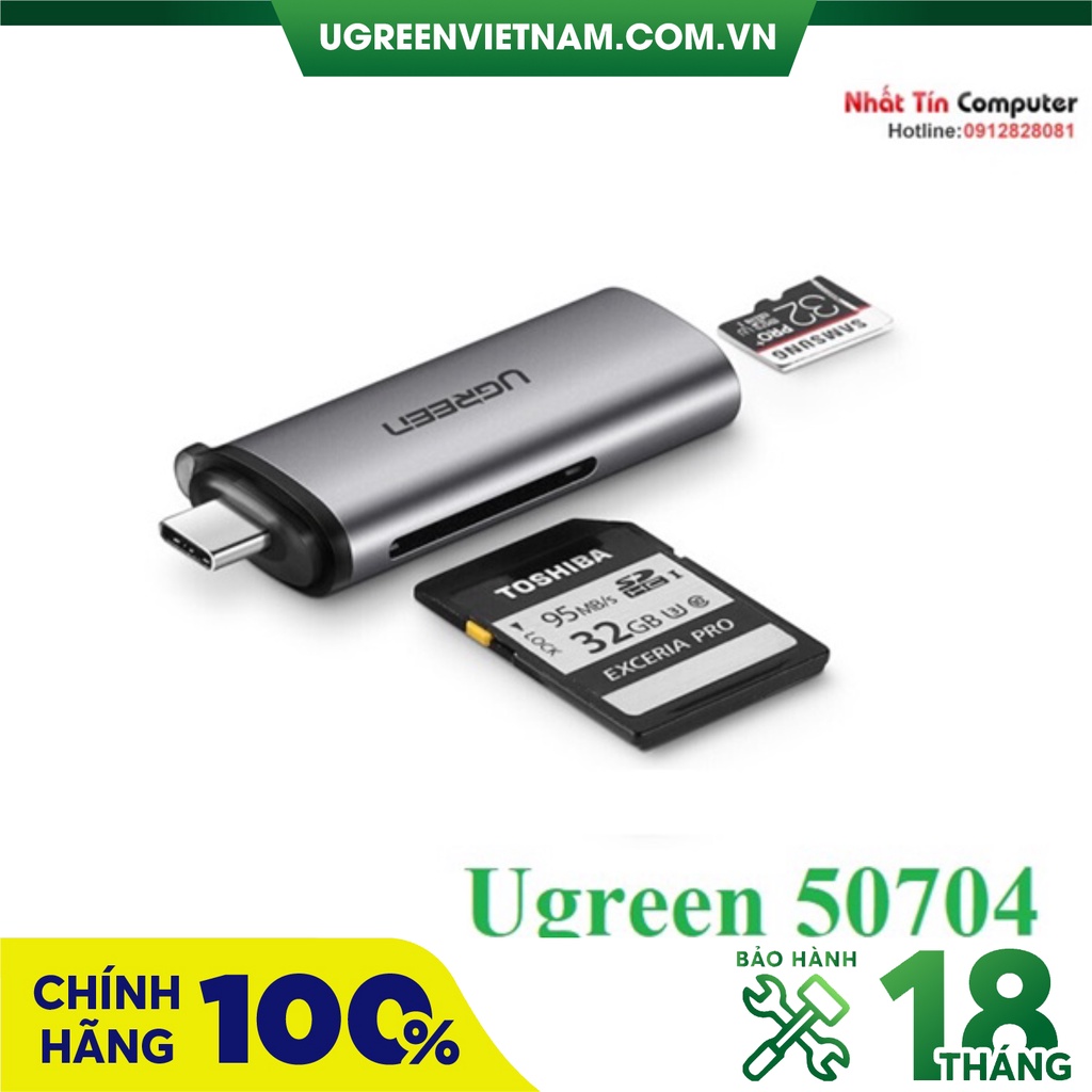 Đầu đọc thẻ USB Type-C cho thẻ nhớ SD/TF chính hãng Ugreen 50704