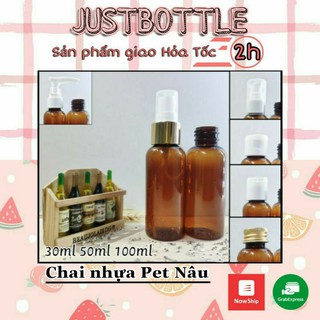 Chai nhựa nâu xịt phun sương, nắp bật, sữa tắm, nhấn giọt, nắp nhọn 30ml 50ml 100ml