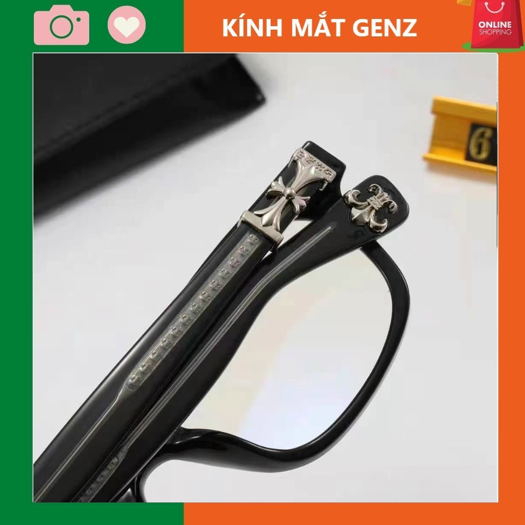 Gọng kính cận Chrome hearts vuông xuất xịn nam nữ , thiết kết tỉ mỉ sắc nét chân cốt kim loại bền đẹp