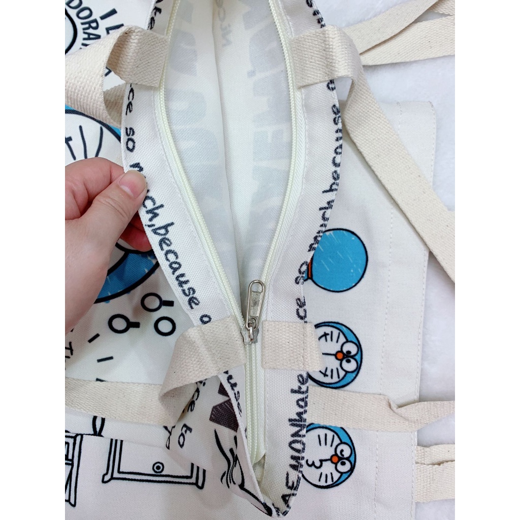 Túi xách đeo vai bằng vải canvas in họa tiết Doraemon đáng yêu cho nữ