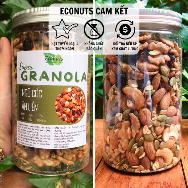 Granola siêu hạt ít yến mạch ăn kiêng ECONUTS, ngũ cốc ăn sáng giảm cân dinh dưỡng