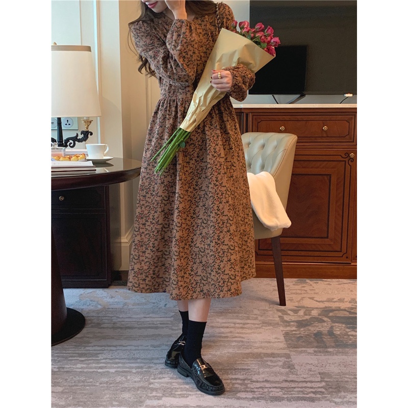 Đầm hoa dài tay phối ren 47918 thanh lịch cho nữ