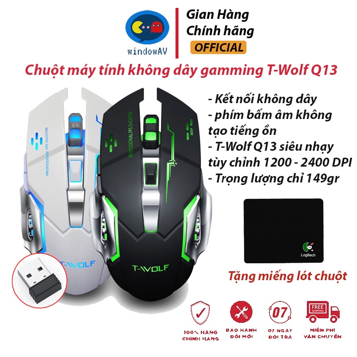 Chuột Game Không Dây Sạc Pin T- WOFT Q13| HÀNG CHÍNH HÃNG| TẶNG MIẾNG LÓT CHUỘT LOGITECH