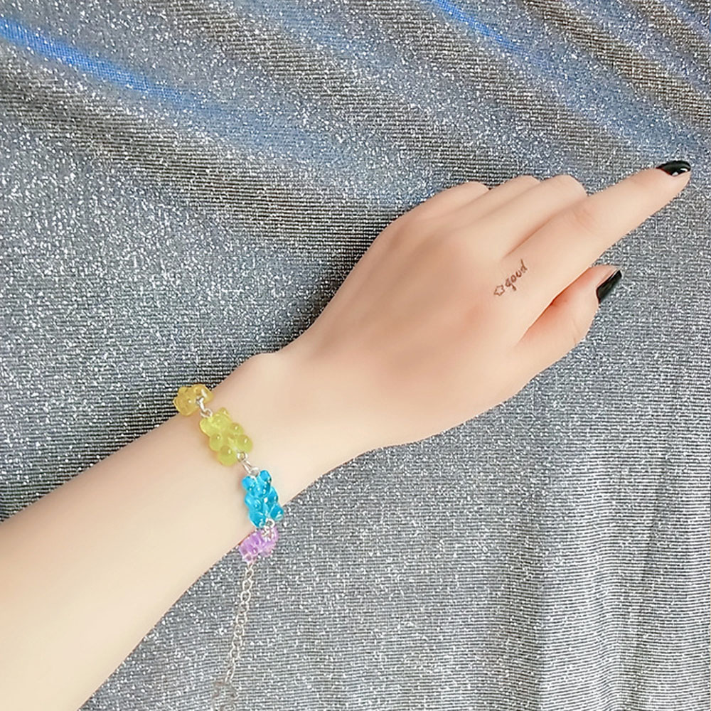 Vòng tay dây xích mặt hình chú gấu trong suốt đáng yêu