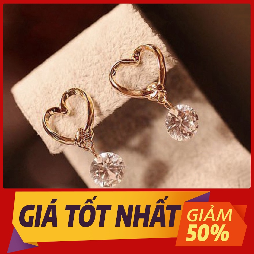 Bông tai dáng dài đính đá Zircon đơn giản