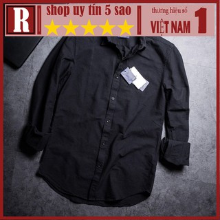 [HOT] Áo sơ mi nam đen dài tay cotton nhám, thấm hút mồ hôi tốt (vải mềm sau lần giặt đầu tiên)