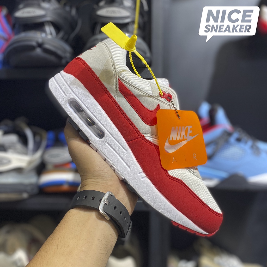 Giày nike air max 1 OG Anniversary Red (2017/2018 restock pair) - White/red phiên bản high quality | Nice Sneaker .