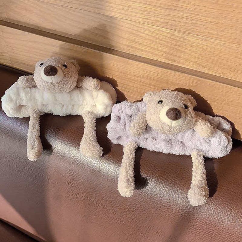 Băng Đô Cài Tóc Lông Xù Co Giãn Hình Gấu Hoạt Hình Cho Nữ