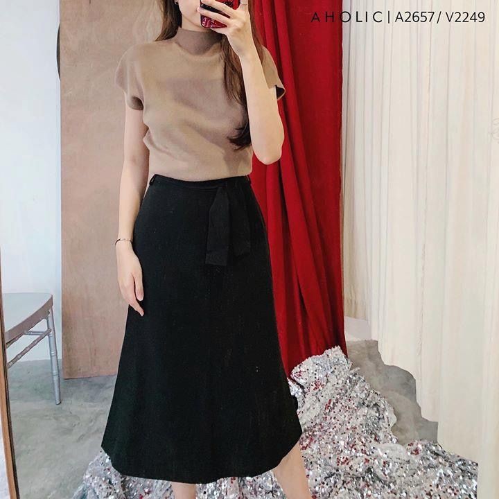 Chân váy midi đuôi cá nhẹ kèm belt Aholic V2249