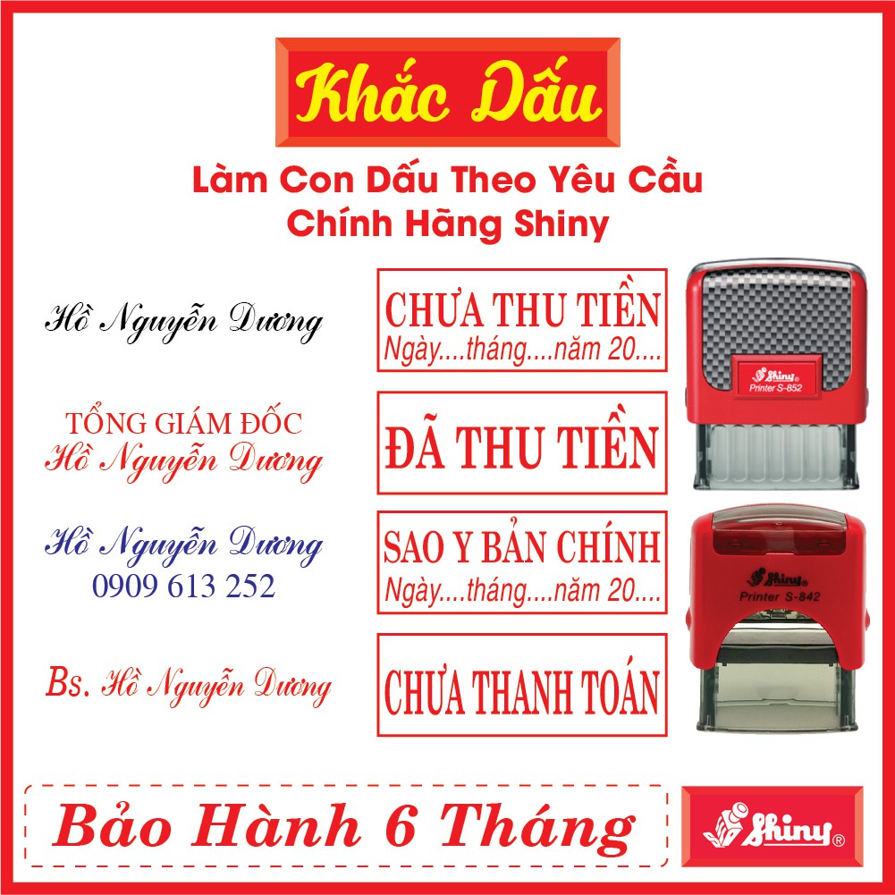 Khắc Dấu Tên Rõ Đẹp, Dấu Tên Kèm Số Điện Thoại, Khắc Theo Yêu Cầu Shiny S852