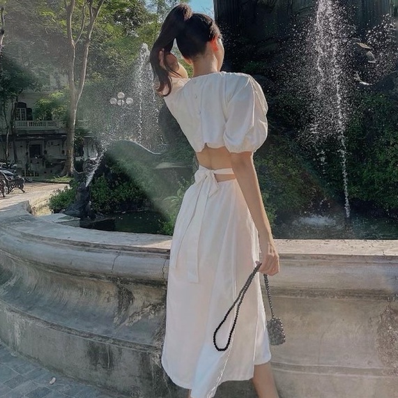 Đầm maxi dài tay phồng thắt nơ hở lưng | Anna Dress - 25STUDIO