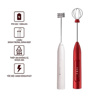 Máy Đánh Trứng Sữa Tạo Bọt Cafe Cầm Tay Mini Pin Sạc Cao Cấp - Nhựa ABS, thép không gỉ - Hàng Chính Hãng