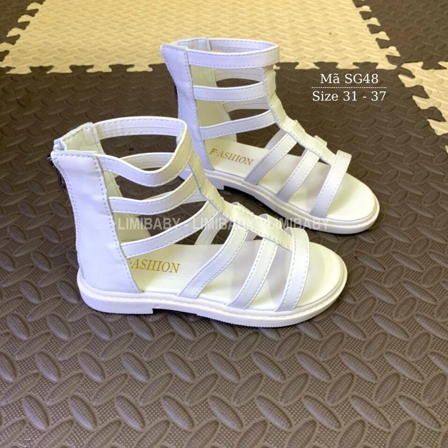 Sandal chiến binh cao cổ cho bé gái LIMBABY 2 Màu trắng đen khóa kéo tiện dụng điệu đà duyên dáng phong cách Hàn SG48