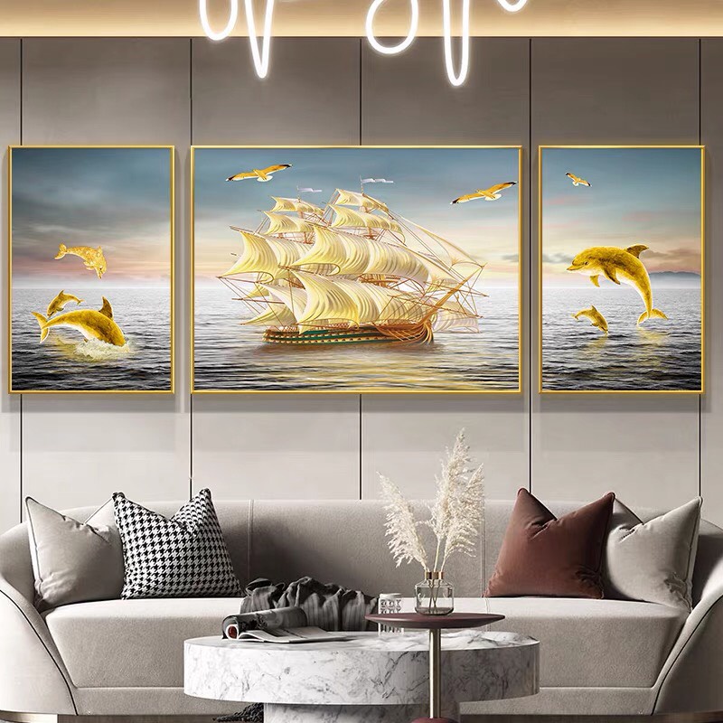 Set 3 Bức Tranh Thuận Buồm Xuôi Gió Tráng Gương Cao Cấp Tặng Kèm Đinh Treo Tường/ Tranh Phòng Khách/ Phòng Ngủ
