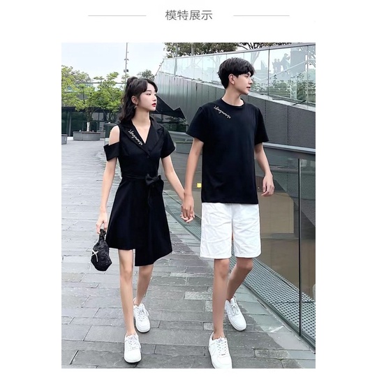Set đồ đôi nam nữ thuê chữ ở cổ áo phong cách hàn quốc thời trang KATE COUPLE