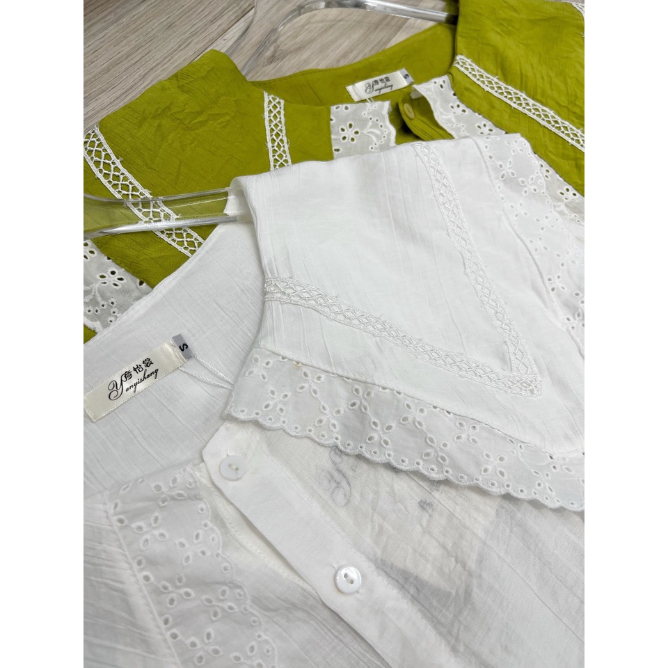 Áo sơ mi nữ cổ bèo mix ren _ Hàng L1